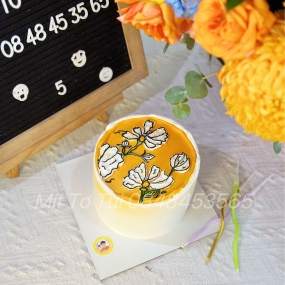 BÁNH KEM VẼ HOA CÚC NGHỆ THUẬT TẶNG ĐỒNG NGHIỆP