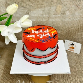BÁNH KEM TONE ĐỎ XÁM CUTE